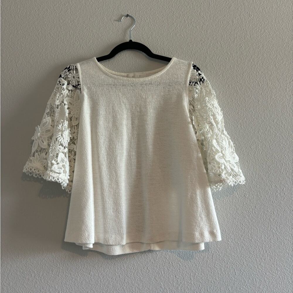 Anthropologie Eri + Ali Samara White Crochet Lace Bell Sleeve Top sz XS - Picture 3 of 8
